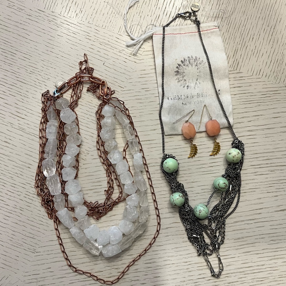 Gemma Redux Necklace Earrings Gold Silver Peach Turquoise Stone Lot (3)